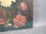 a painting of flowers in a vase on a table