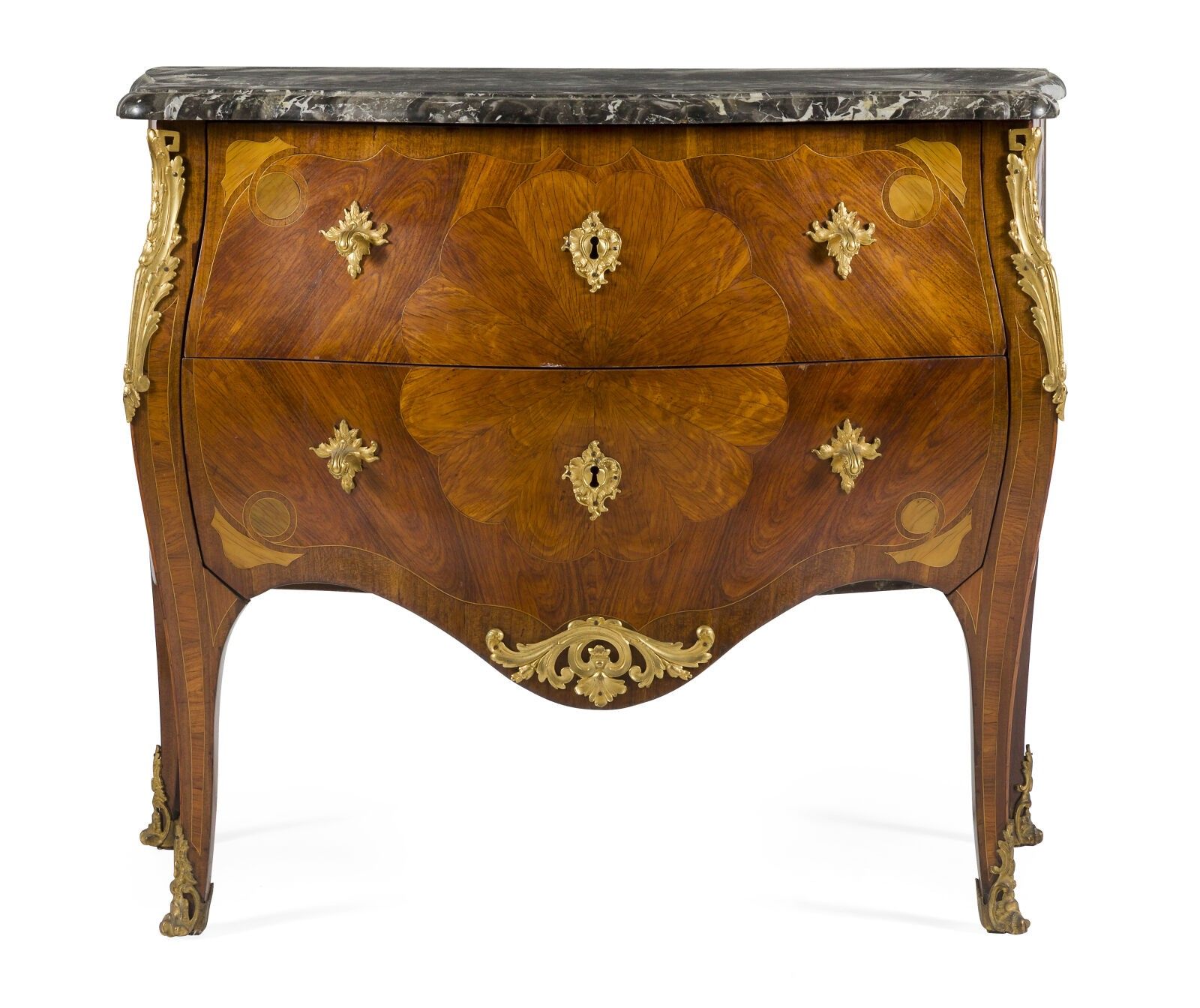 COMMODE EN PALISSANDRE, BOIS DE ROSE ET AMARANTE