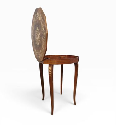 Table d'appoint en bois, plateau dodécagonal en marqueterie,…