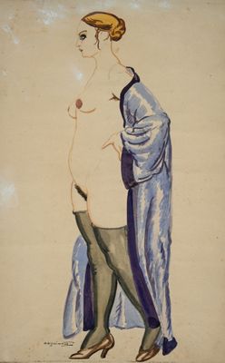 une image d'un tableau représentant une femme en robe bleue