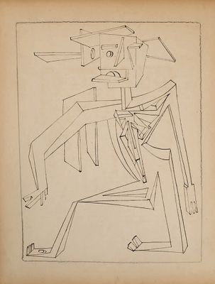 un vieux dessin représentant un homme assis sur une chaise devant une table