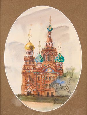 peinture représentant une peinture d'une église sur laquelle figure une horloge