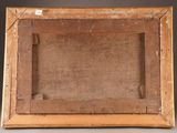 an old wooden picture frame with a piece of wood in it