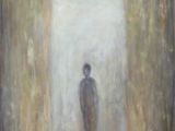 an oil painting of a man standing in an open doorway