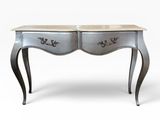 an image of a small table with two drawers and a marble top
