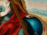 an image of a painting of a young girl holding a cross