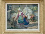 a painting of a woman and a child in a garden