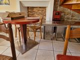 a table with a pizza box on top of it