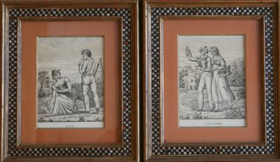 4 gravures encadrées figurant les quatres saisons - 19ème si…