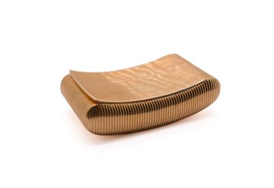 rectangular shaped gold metal object on a white background