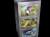 a refrigerator with three pictures on the front of it