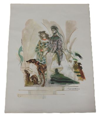 an image of a painting of a man and a woman with a dog
