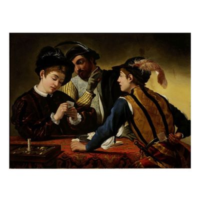 tableau représentant un groupe d'hommes jouant aux cartes autour d'une table