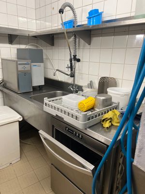 a kitchen with a sink, dishwasher, and a washing machine