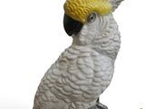 a white bird with a yellow mohawk on it ' s head sitting on a lamp