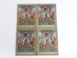 four postcards with a painting of a woman holding a parasol