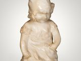 marble statue of a boy with a basket of flowers on a white background