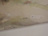 a painting on the wall of a bathroom with a toilet in it