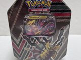 a close up of a box of pokemon trading cards on a table
