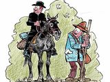 a drawing of a man on a horse and a man on a horse