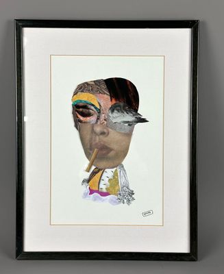 Emilie PARFAIT, Femme à la cigarette, Collage signé EMPA.