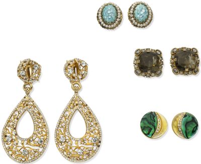 three pairs of earrings and a pair of ear rings