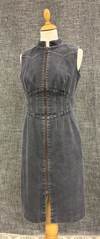 KENZO Paris – Robe chasuble sans manches en coton jean, col mao, ...