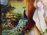 a painting of a woman with a peacock in her hand