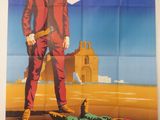 une affiche représentant un homme en costume rouge debout à côté d'un cheval mort