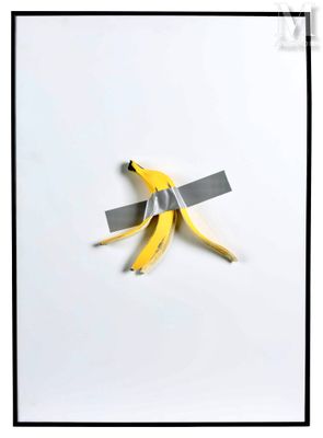 a picture of a piece of paper with a banana on it