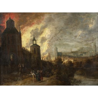 une image représentant un tableau d'un château avec une rivière au premier plan