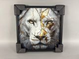 a close up of a picture of a lion on a white background