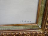 une peinture à l'huile représentant un cadre doré sur lequel figure le mot « gorhner »