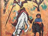 tableau représentant un homme à cheval avec un autre homme à cheval