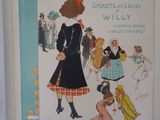 une vieille affiche représentant une femme en robe et un homme en smoking