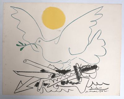 une image représentant un dessin d'une colombe tenant une branche d'olivier dans son bec