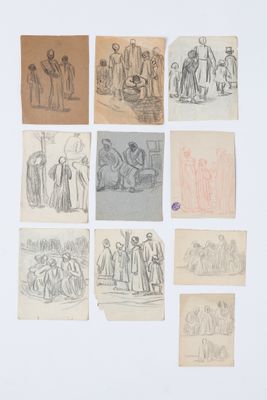 Plusieurs dessins représentant des personnes et des animaux figurent sur une feuille de papier.
