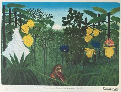 une image représentant un tableau d'un hibou dans une forêt tropicale