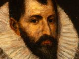 portrait of a bearded man with a ruffled collar and a white collar around his neck