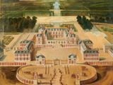 a painting of a palace with a horse drawn carriage in front of it