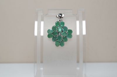 an image of a close up of a pair of earrings with green stones