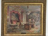 une image représentant un tableau montrant une pièce avec un bureau et un lustre