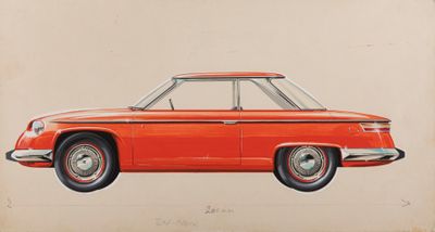 a drawing of a red car on a white background