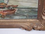 a picture of a painting of a boat in the water