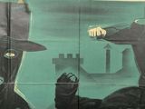 a painting of two men in top hats on a wall