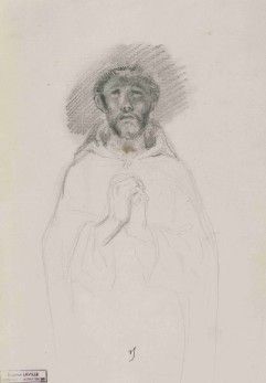 un dessin représentant un homme vêtu d'une cape et d'un chapeau