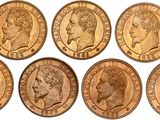 a set of six gold sovereigns of different sizes and shapes