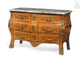 a chest of drawers with marble top on a white background