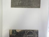 two old photos of a group of people on the street