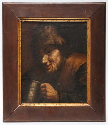 an old painting of a man holding a cup in his hand